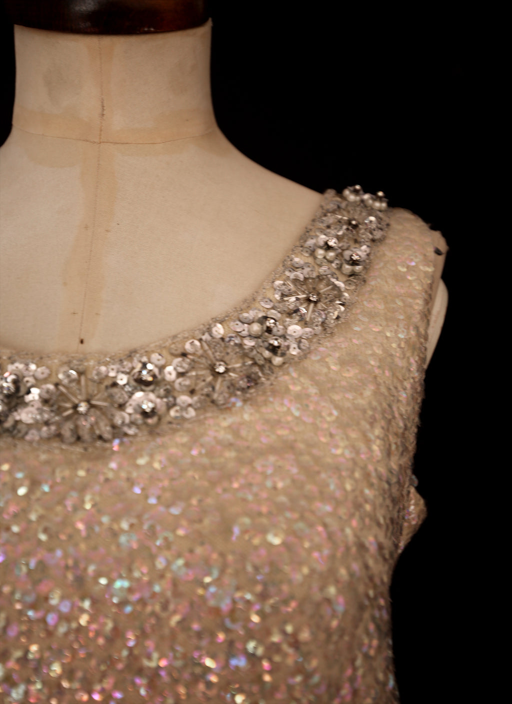 Vintage 1960s Iridescent Ivory Sequin Top