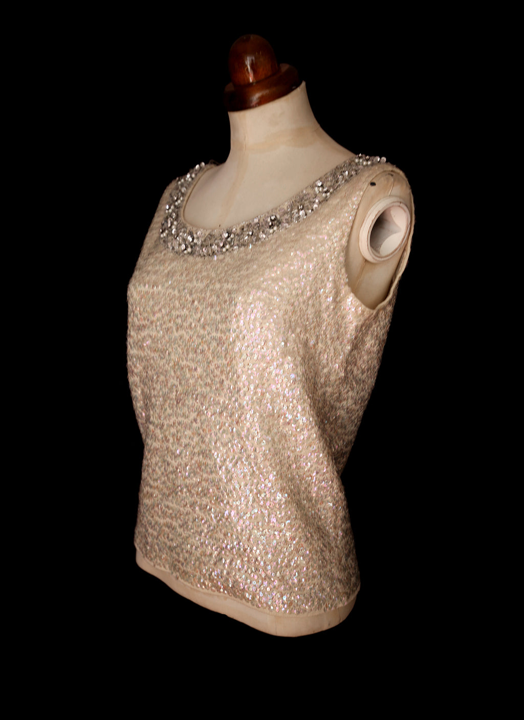 Vintage 1960s Iridescent Ivory Sequin Top