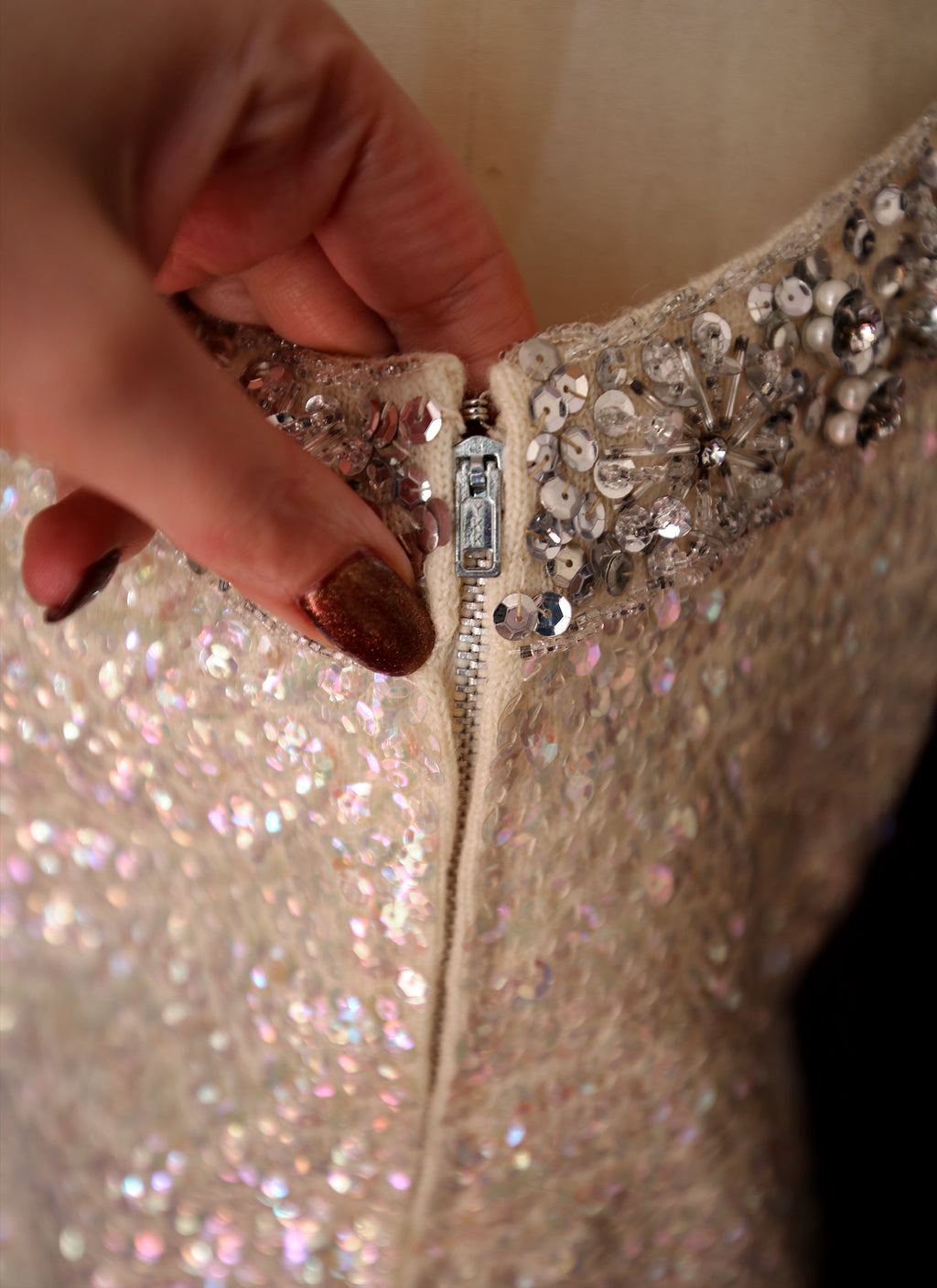 Vintage 1960s Iridescent Ivory Sequin Top