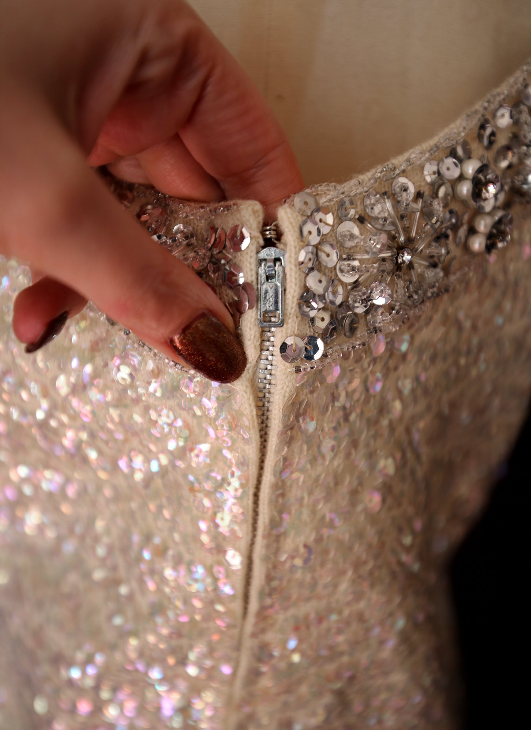 Vintage 1960s Iridescent Ivory Sequin Top