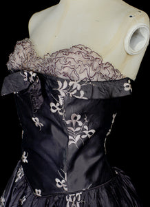 Vintage 1950s Grey Taffeta Cocktail Dress