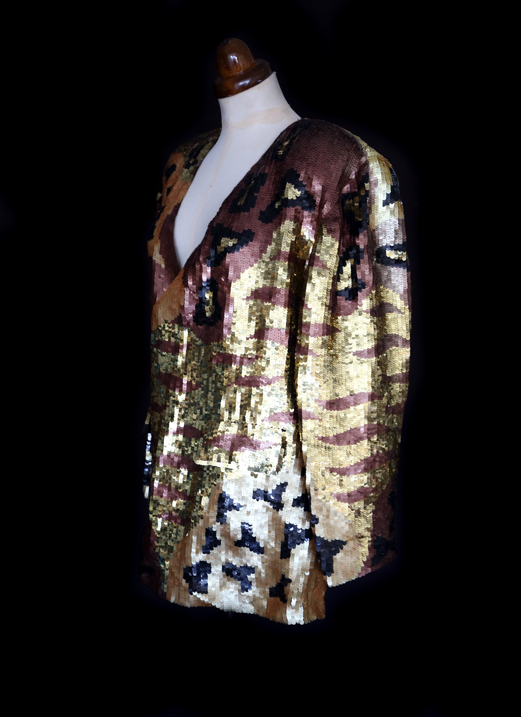 Vintage 1980s Gold Sequin Leopard Tiger Jacket