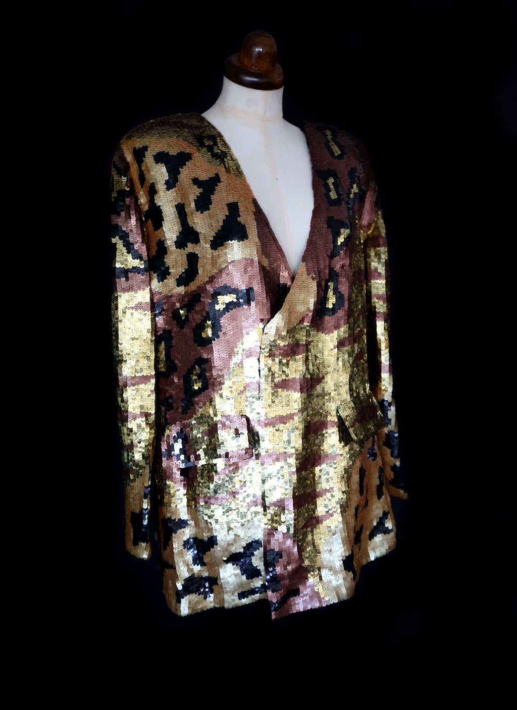 Vintage 1980s Gold Sequin Leopard Tiger Jacket