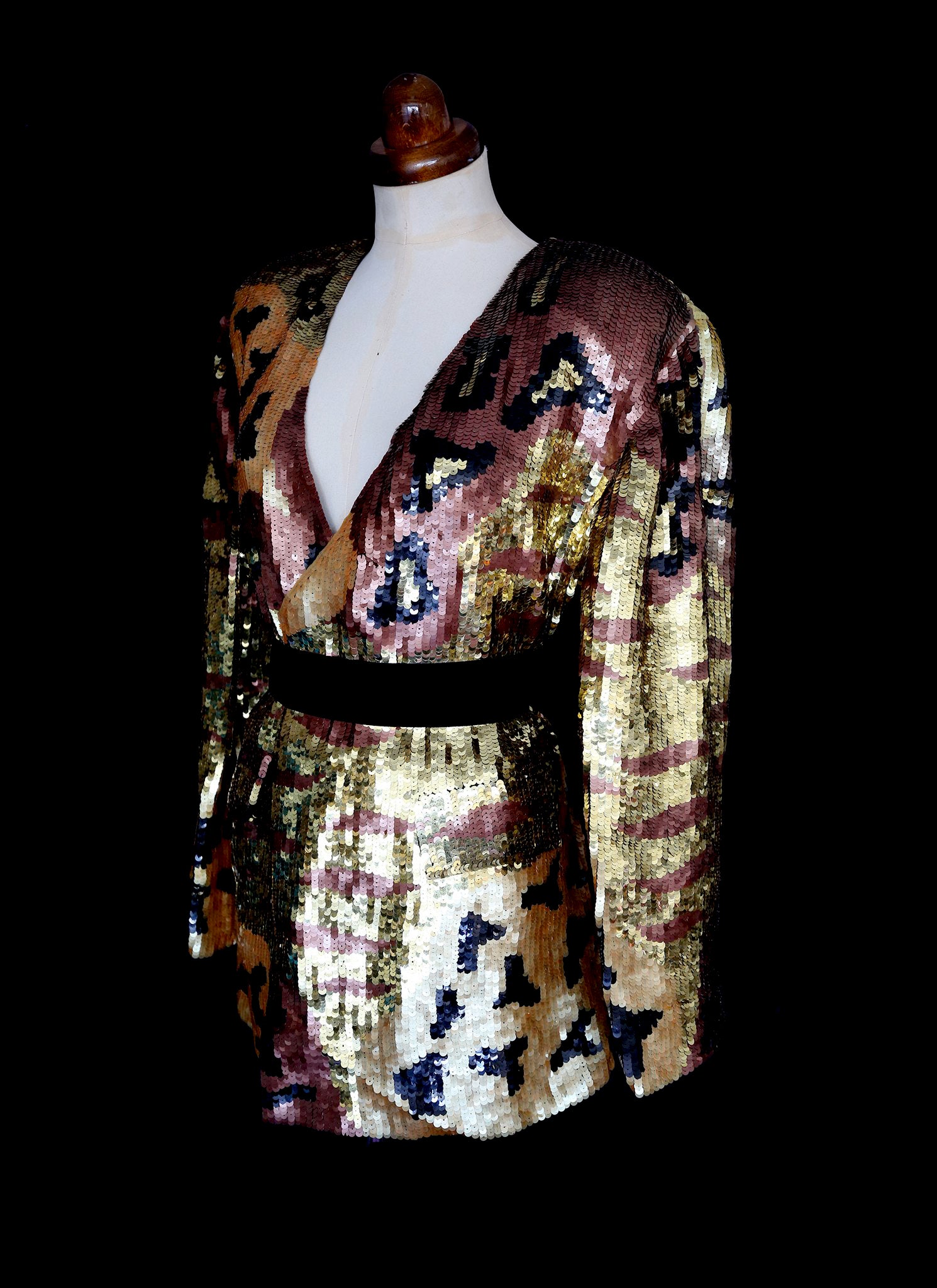 Vintage 1980s Gold Sequin Leopard Tiger Jacket