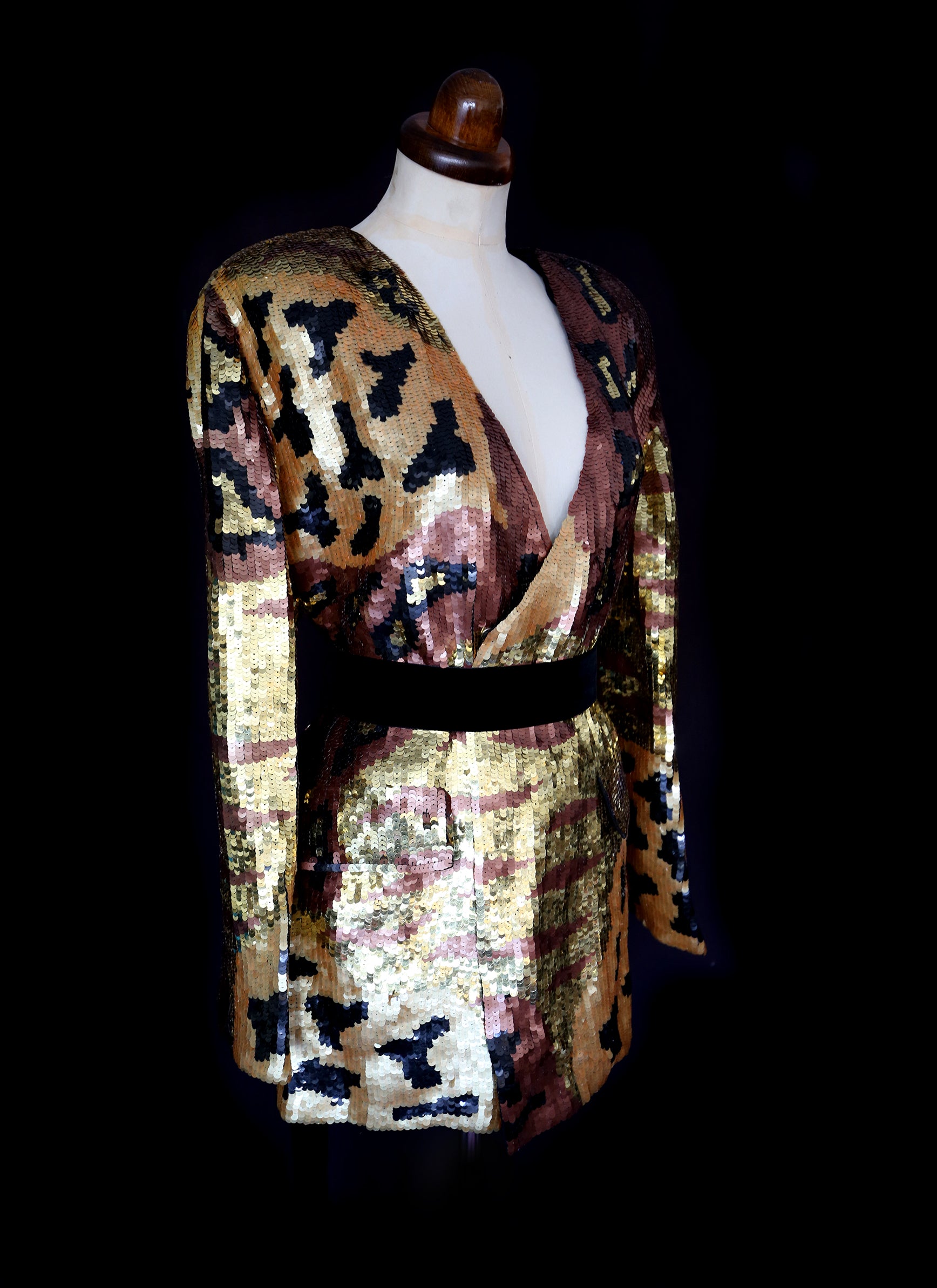 Vintage 1980s Gold Sequin Leopard Tiger Jacket