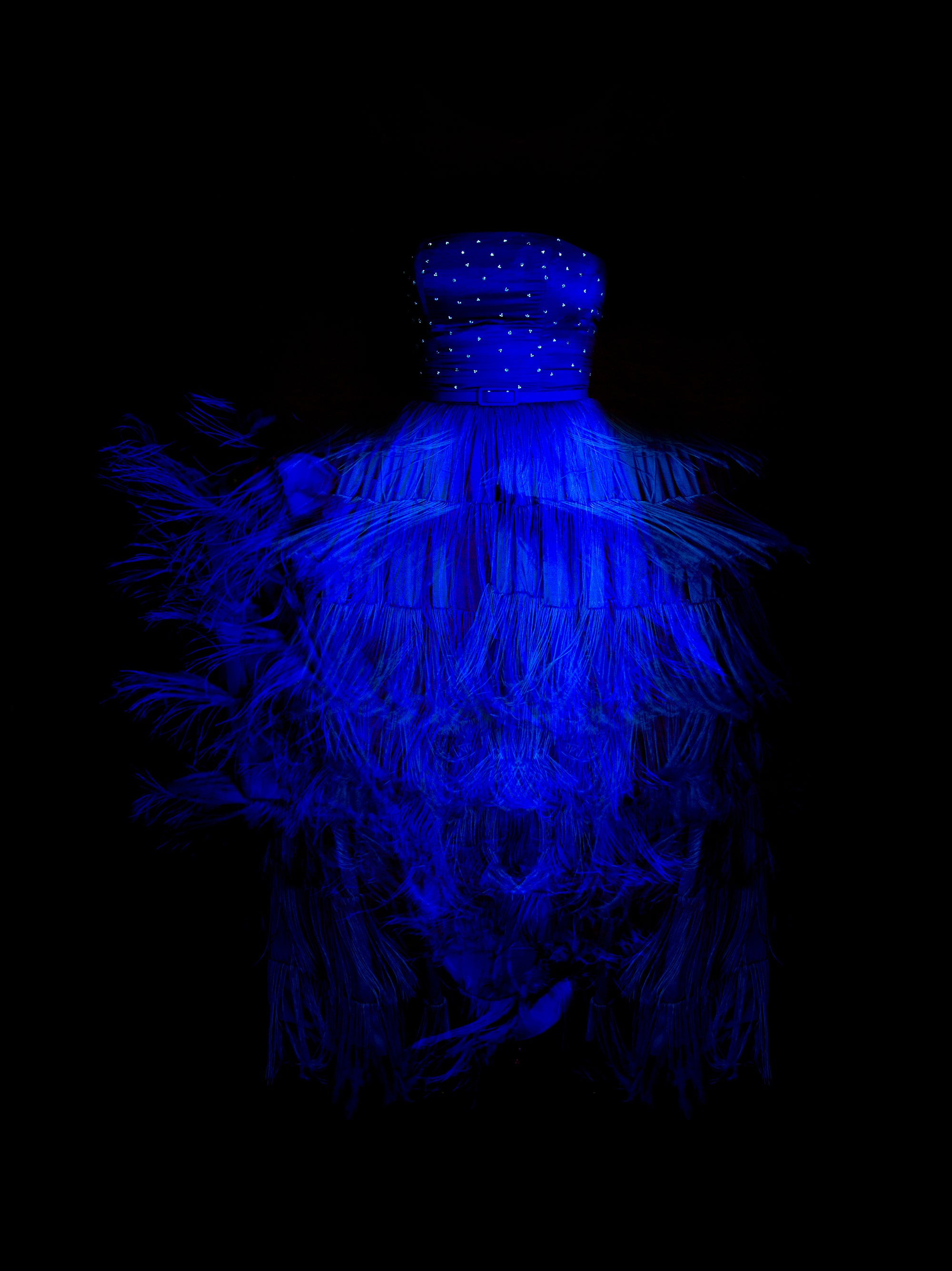 lapis blue silk fringed evening gown alexandra king