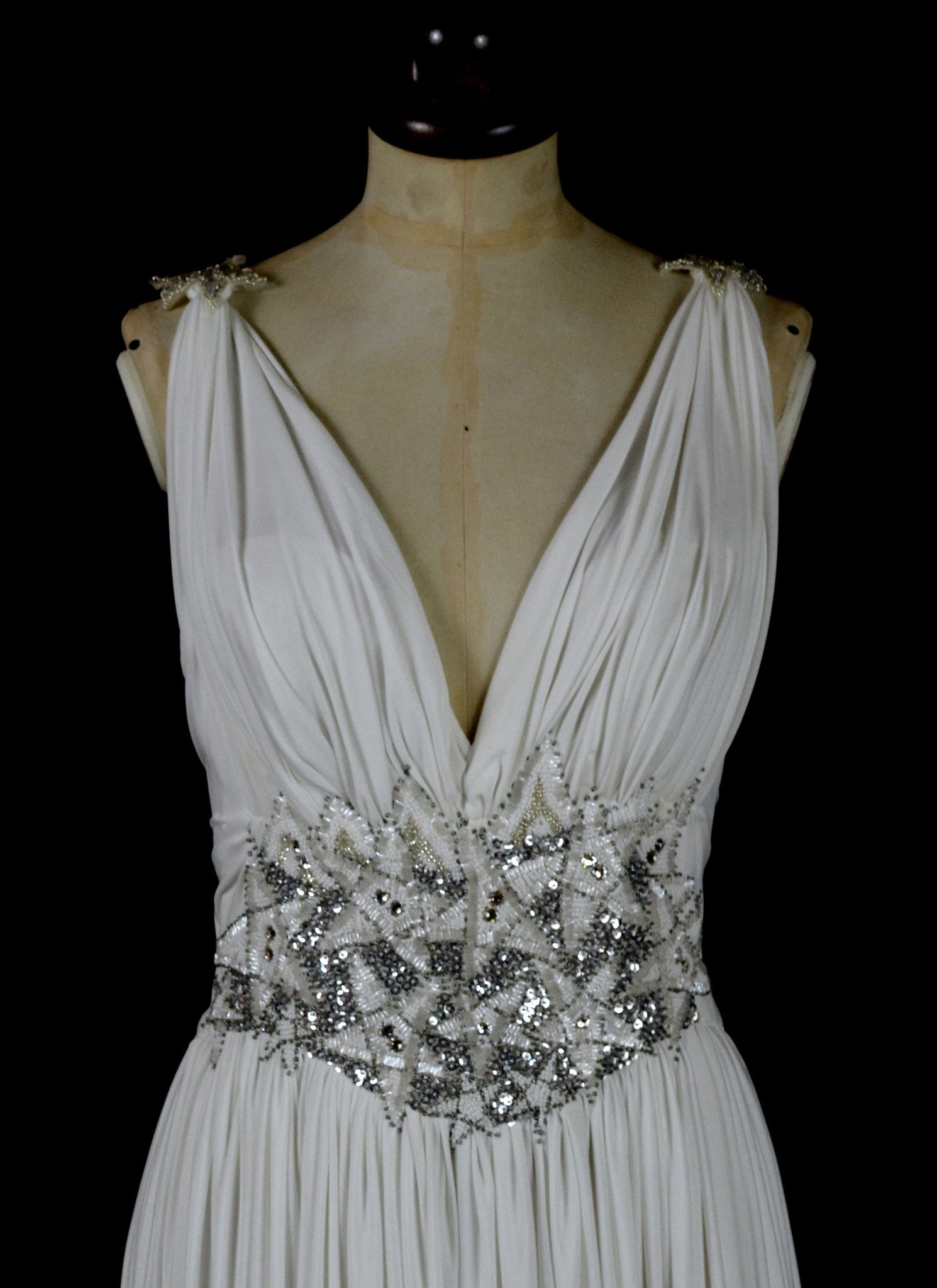 Venus Draped Jersey Hand Beaded Star Gown S ALEXANDRAKING