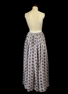 Antique Victorian Red and White Floral Cotton Maxi Skirt