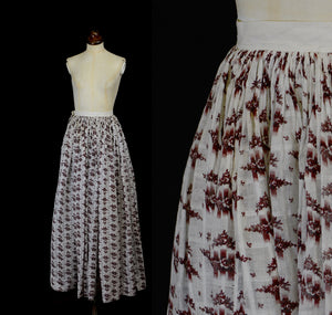 Antique Victorian Red and White Floral Cotton Maxi Skirt