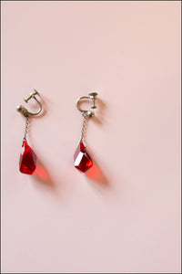Vintage 1940s Red Crystal Drop Earrings