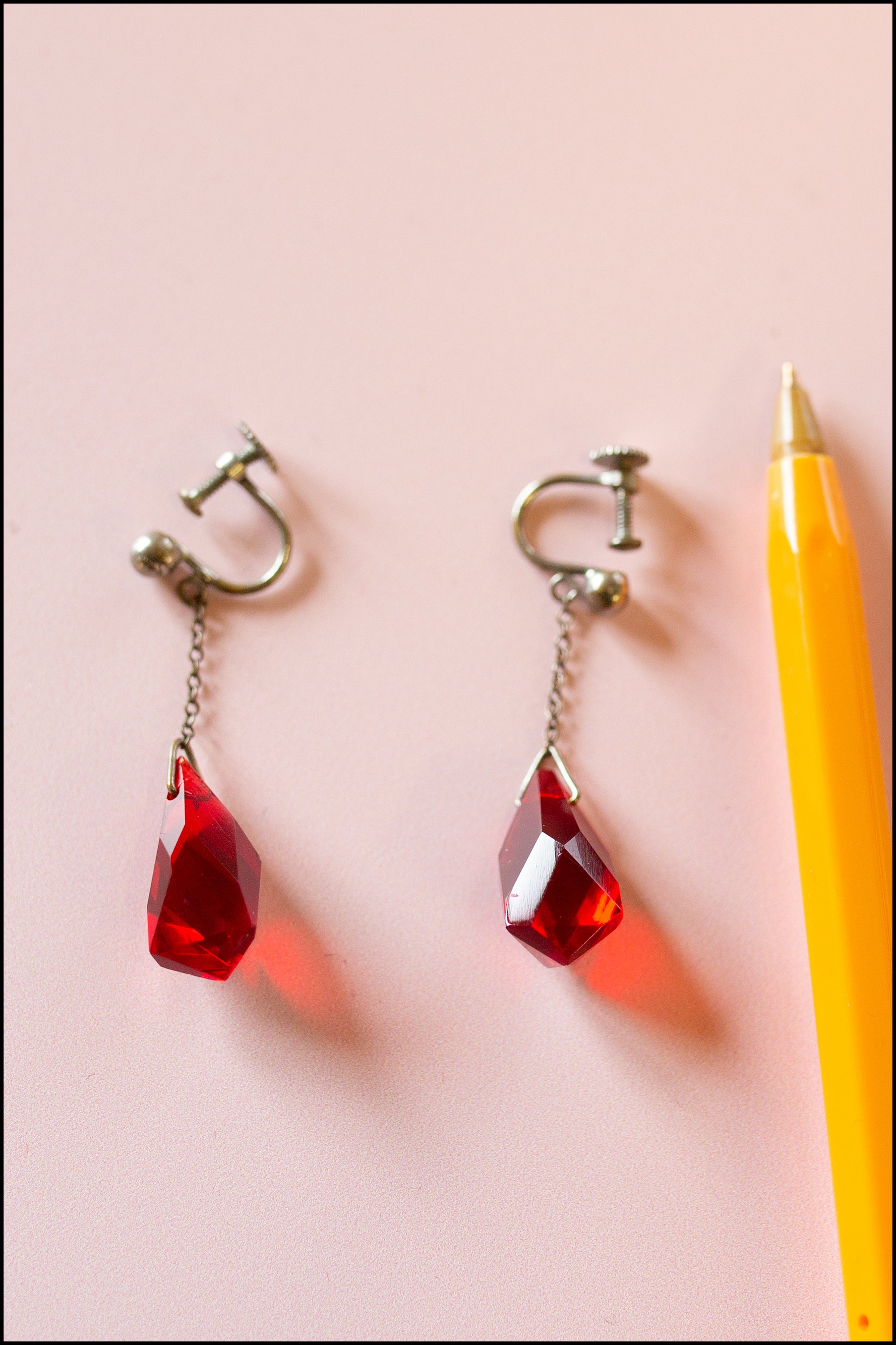 Vintage 1940s Red Crystal Drop Earrings ALEXANDRAKING