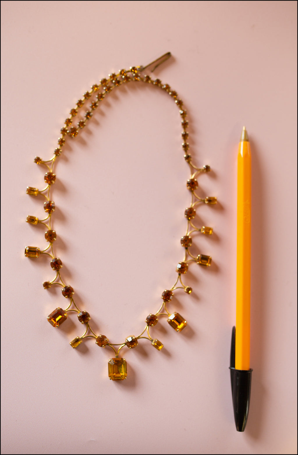 Vintage 1960s Amber Rhinestone Necklace