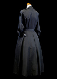 Vintage 1950s Black Gabardine Dress Coat