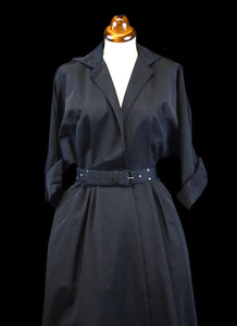 Vintage 1950s Black Gabardine Dress Coat