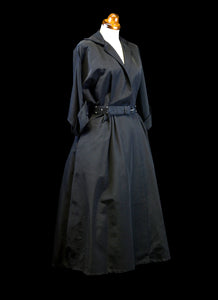 Vintage 1950s Black Gabardine Dress Coat