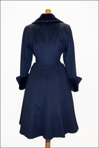 Vintage 1950s Black Wool Velvet Princess Coat