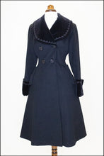 Vintage 1950s Black Wool Velvet Princess Coat
