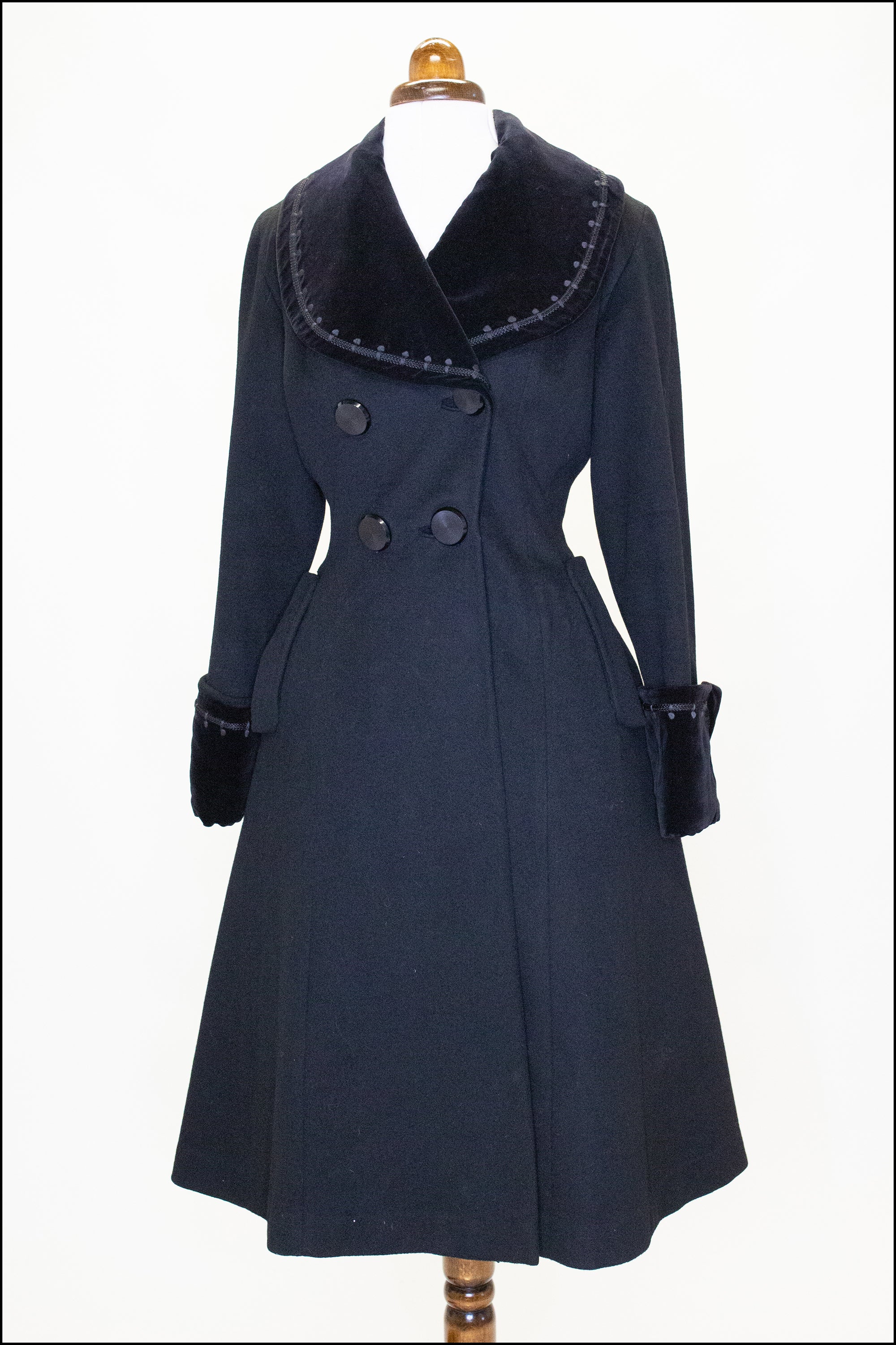 Vintage 1950s Black Wool Velvet Princess Coat ALEXANDRAKING