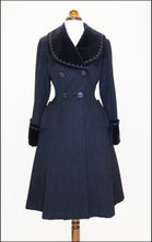 Vintage 1950s Black Wool Velvet Princess Coat