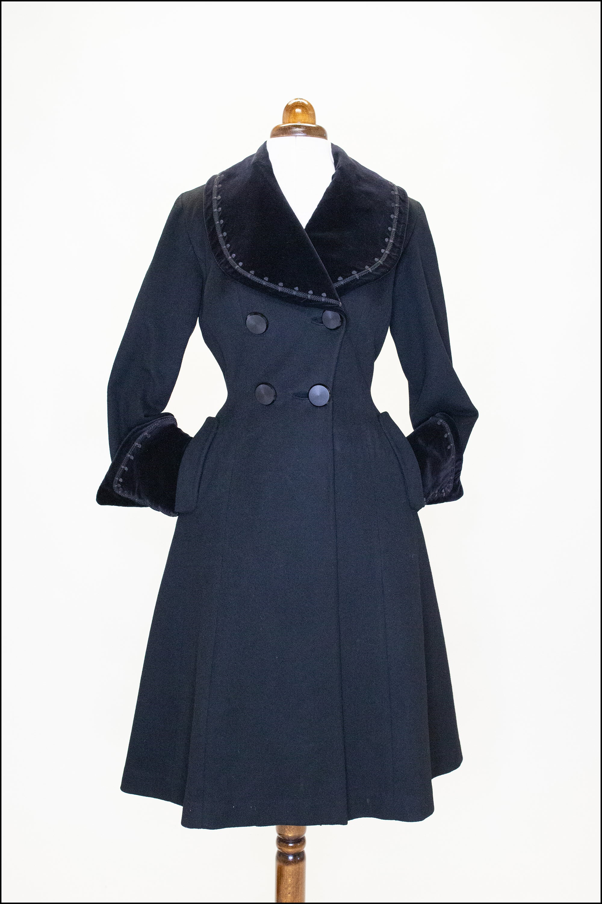 Vintage 1950s Black Wool Velvet Princess Coat ALEXANDRAKING