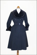Vintage 1950s Black Wool Velvet Princess Coat