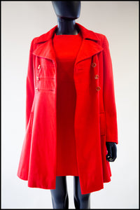 Vintage 1960s Red Wool Mini Dress and Coat Suit