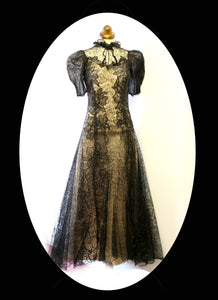 Vintage 1930s Black Lace Evening Dress