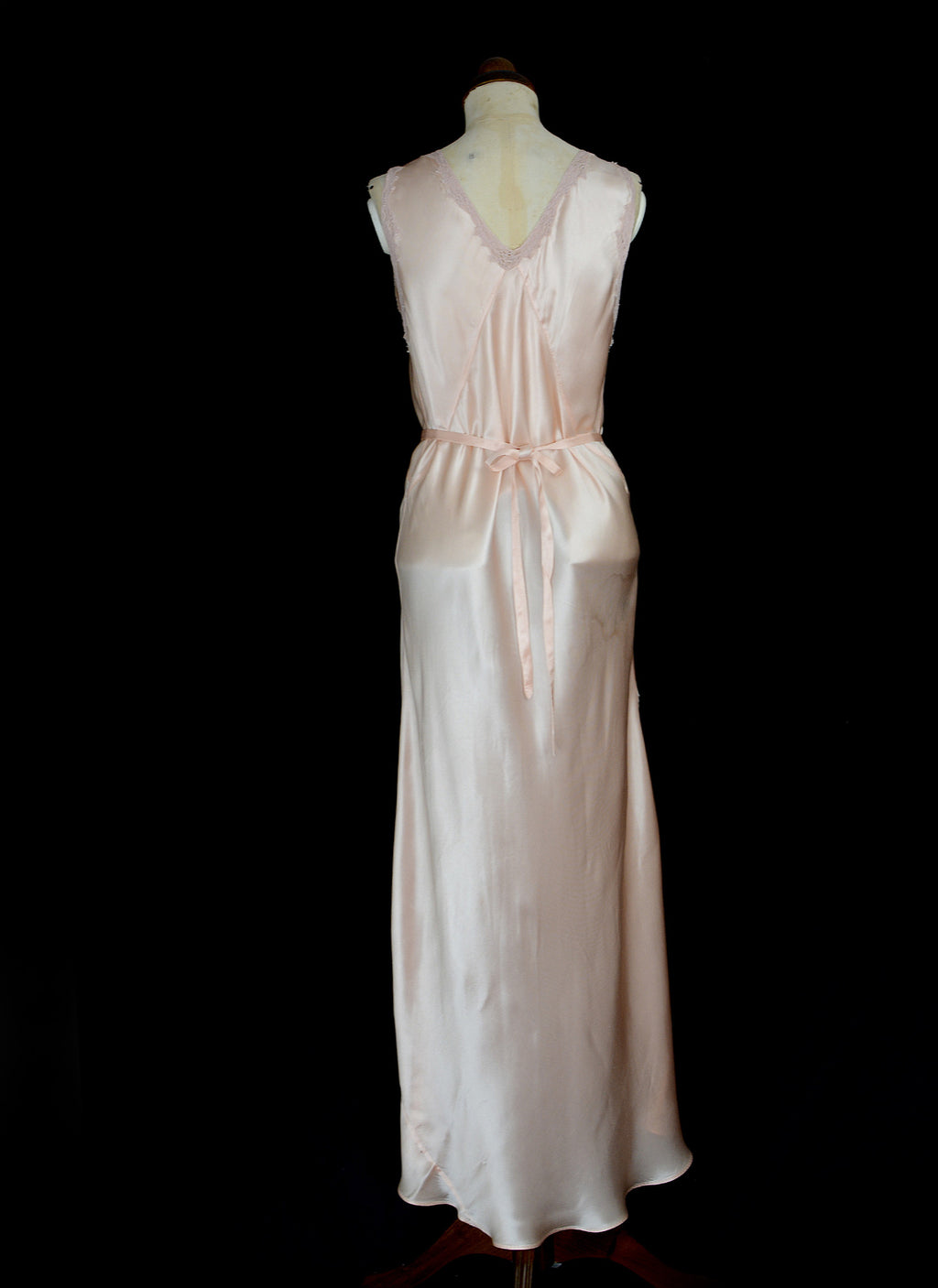 Vintage 1930s Peach Pink Satin Bias Cut Slip Dress
