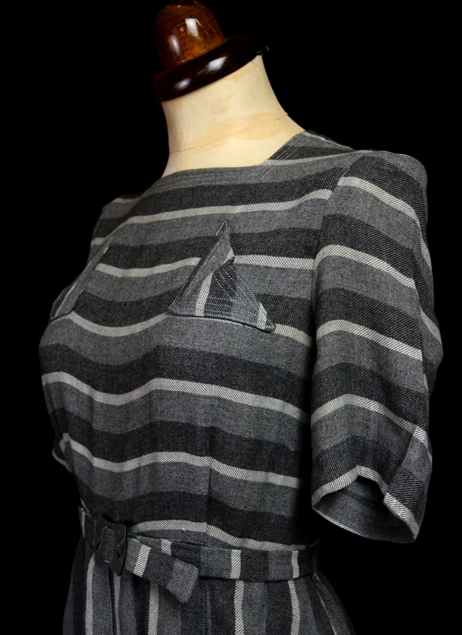 Vintage 1930s Grey Wool Deco Day Dress