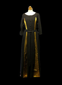 Vintage 1940s Black Gold Wool Dress