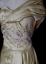 Vintage 1940s Light Gold Beaded Satin Gown