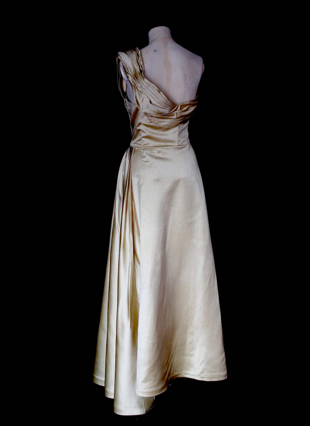 Vintage 1940s Light Gold Beaded Satin Gown