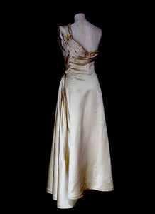 Vintage 1940s Light Gold Beaded Satin Gown