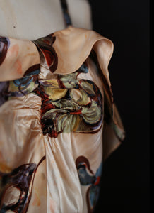 Vintage 1940s Gold Floral Print Satin Dress