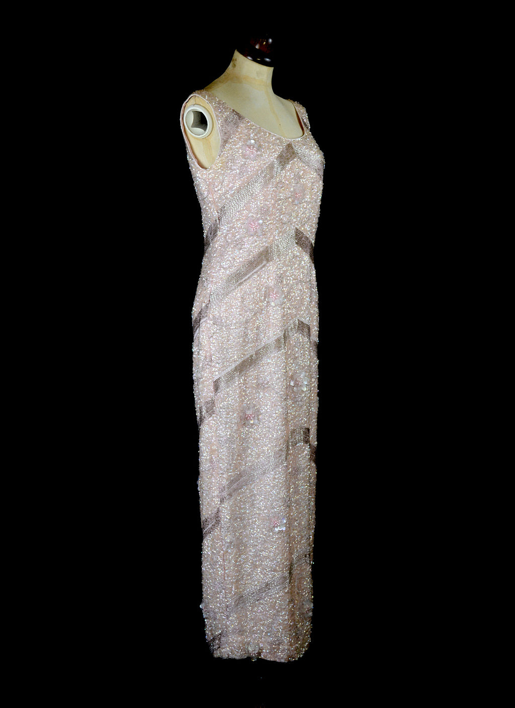 Vintage 1950s Blush Pink Sequin Wiggle Dress