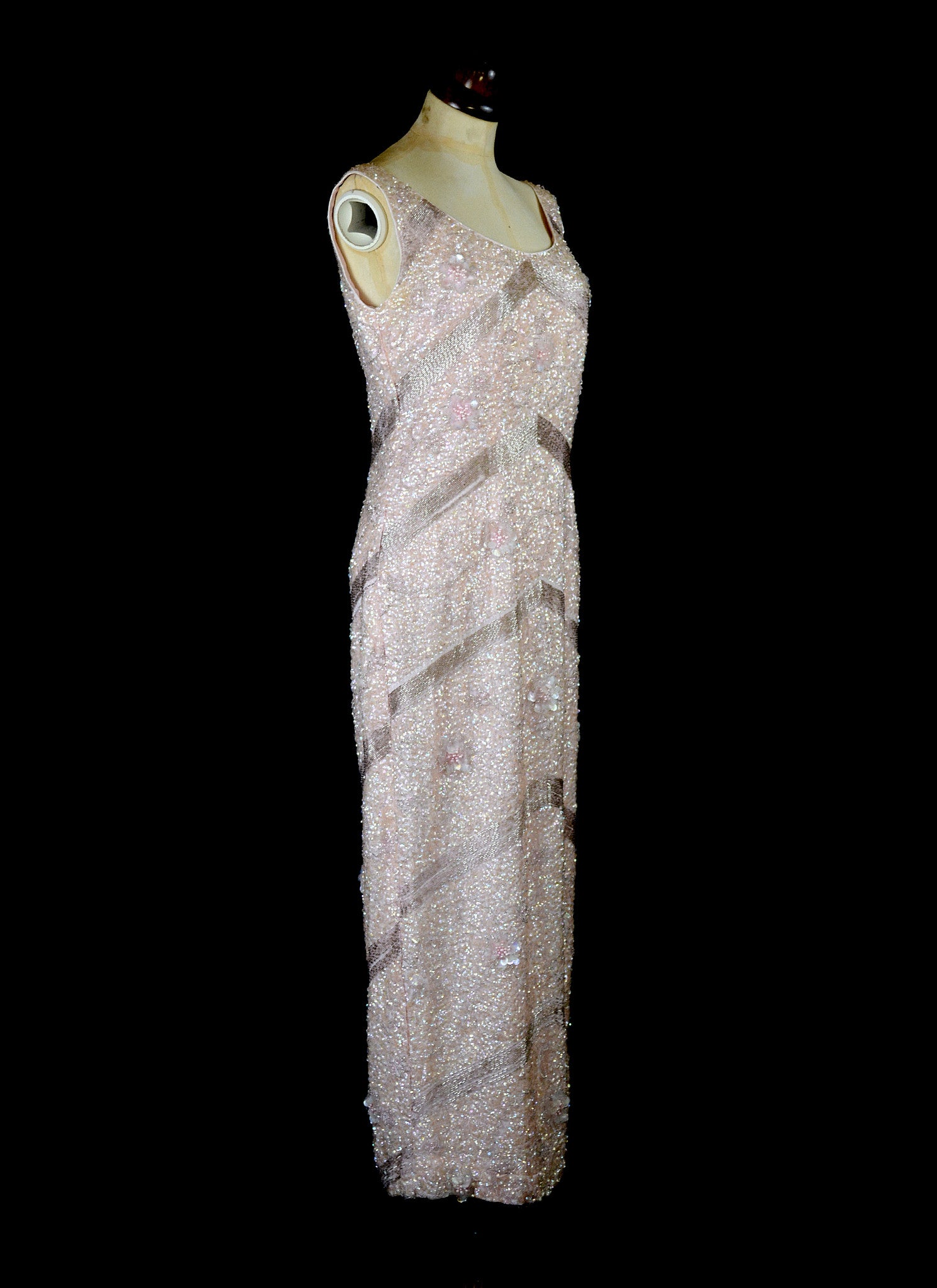 Vintage 1950s Blush Pink Sequin Wiggle Dress