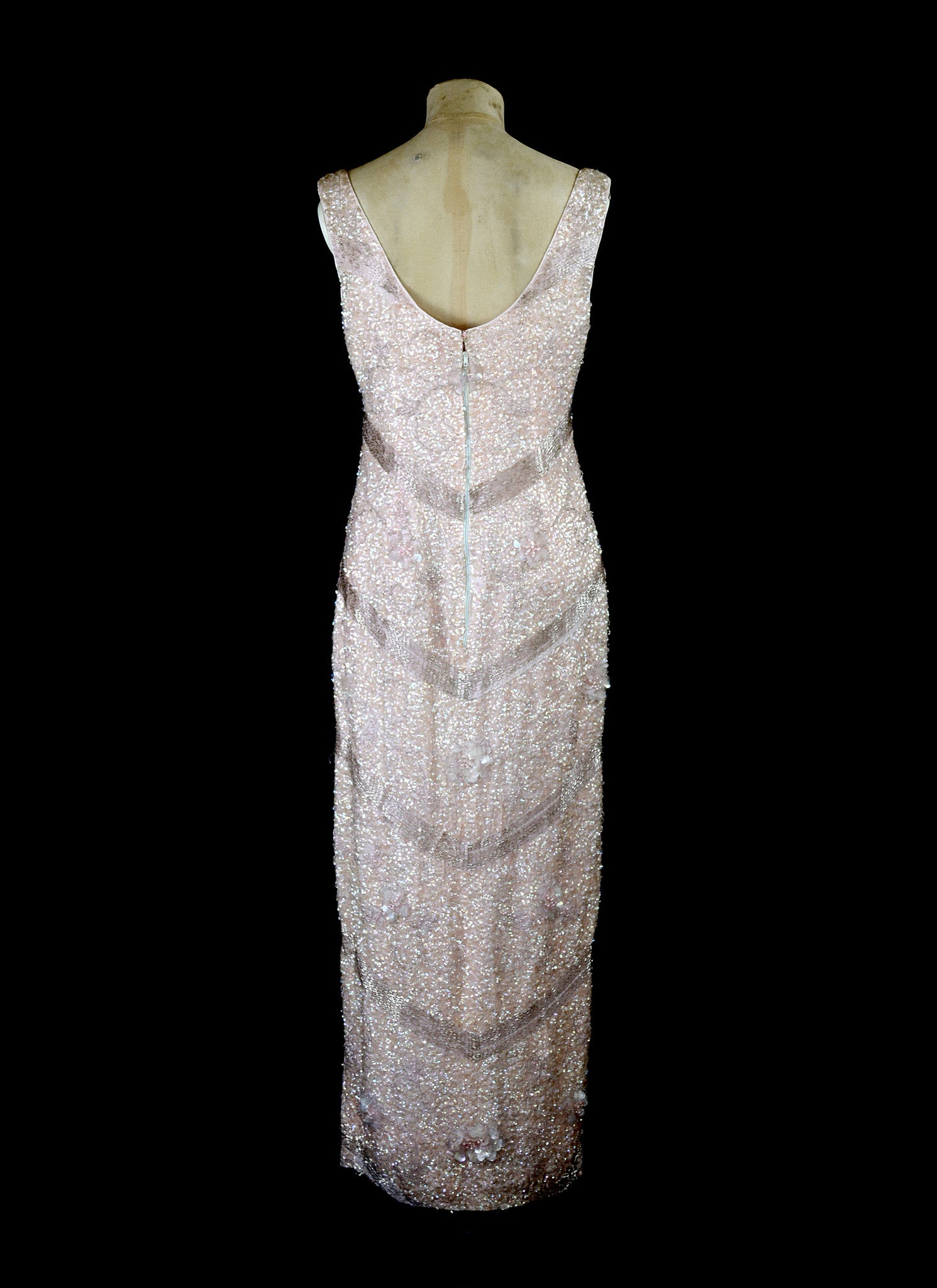 Vintage 1950s Blush Pink Sequin Wiggle Dress