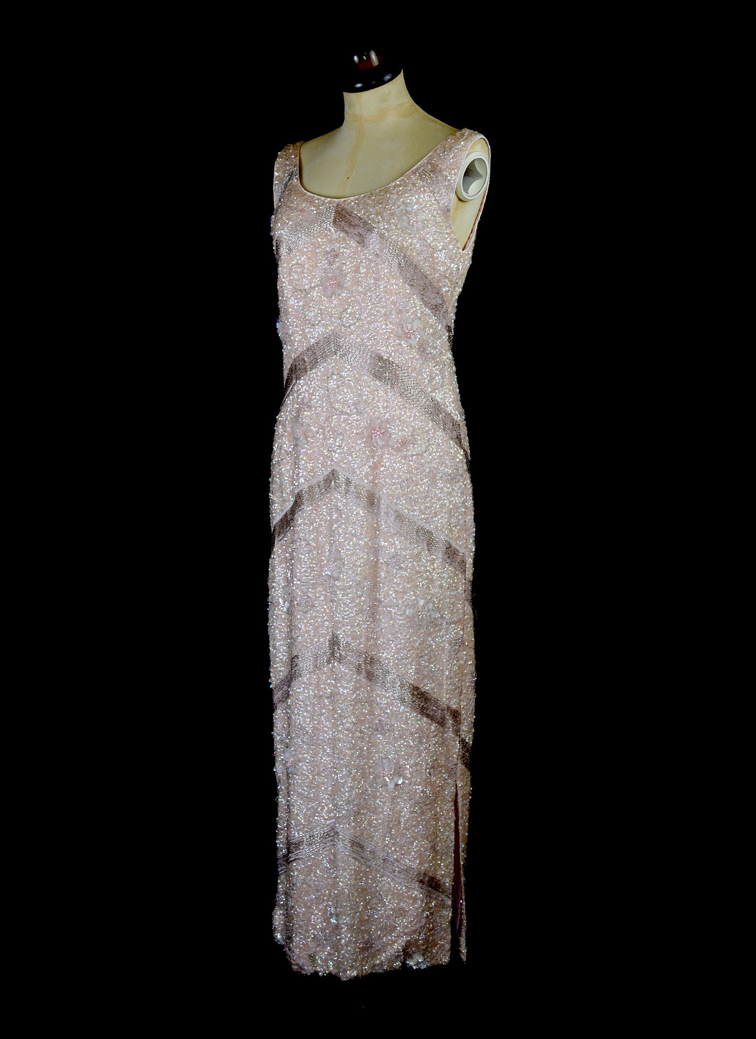 Vintage 1950s Blush Pink Sequin Wiggle Dress