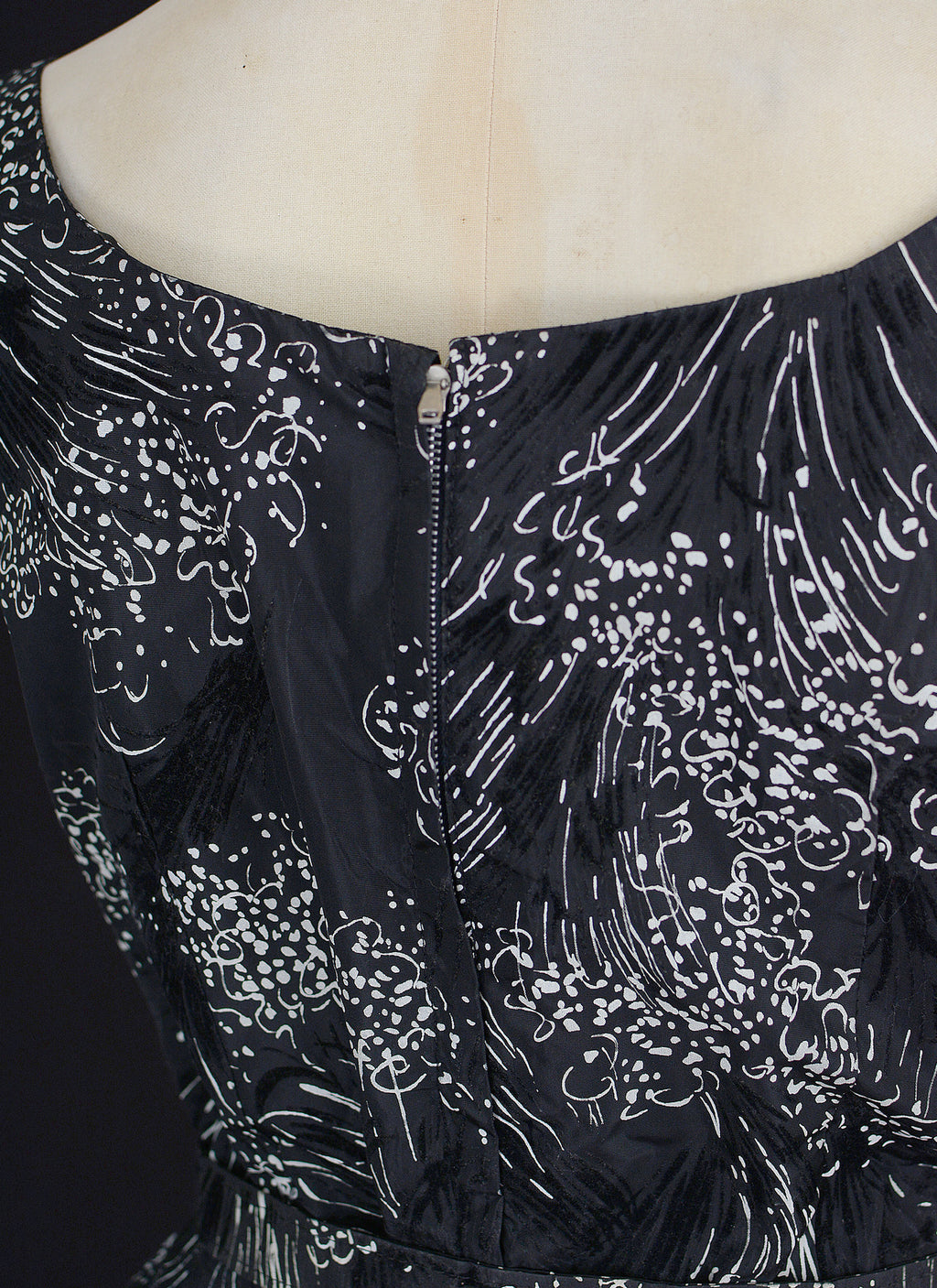 Vintage 1950s Black Printed Party Dress