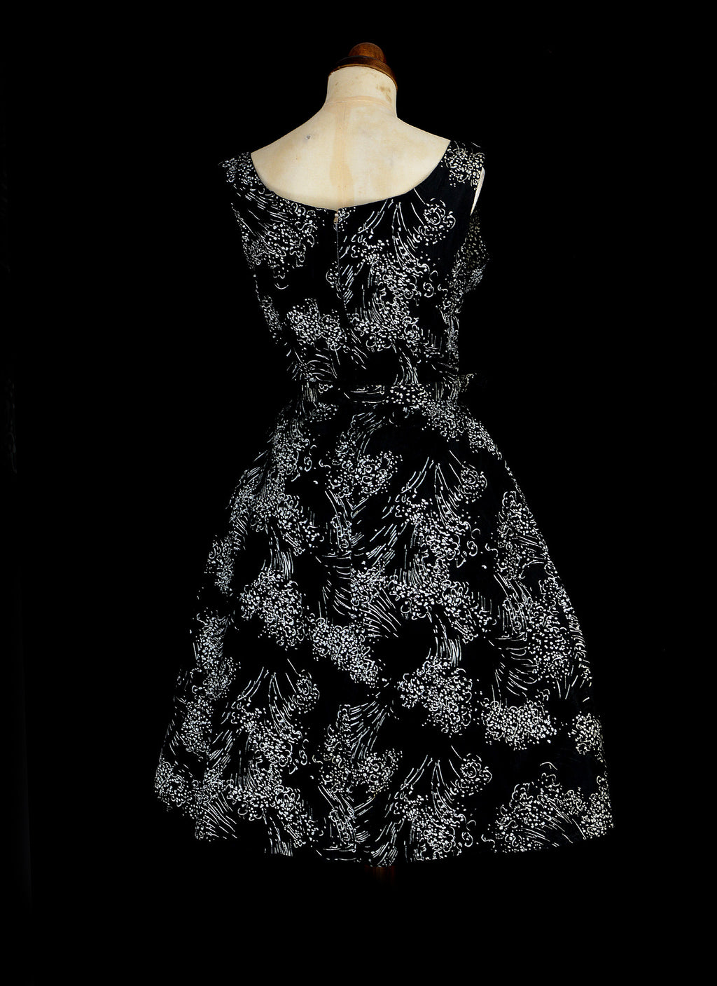 Vintage 1950s Black Printed Party Dress