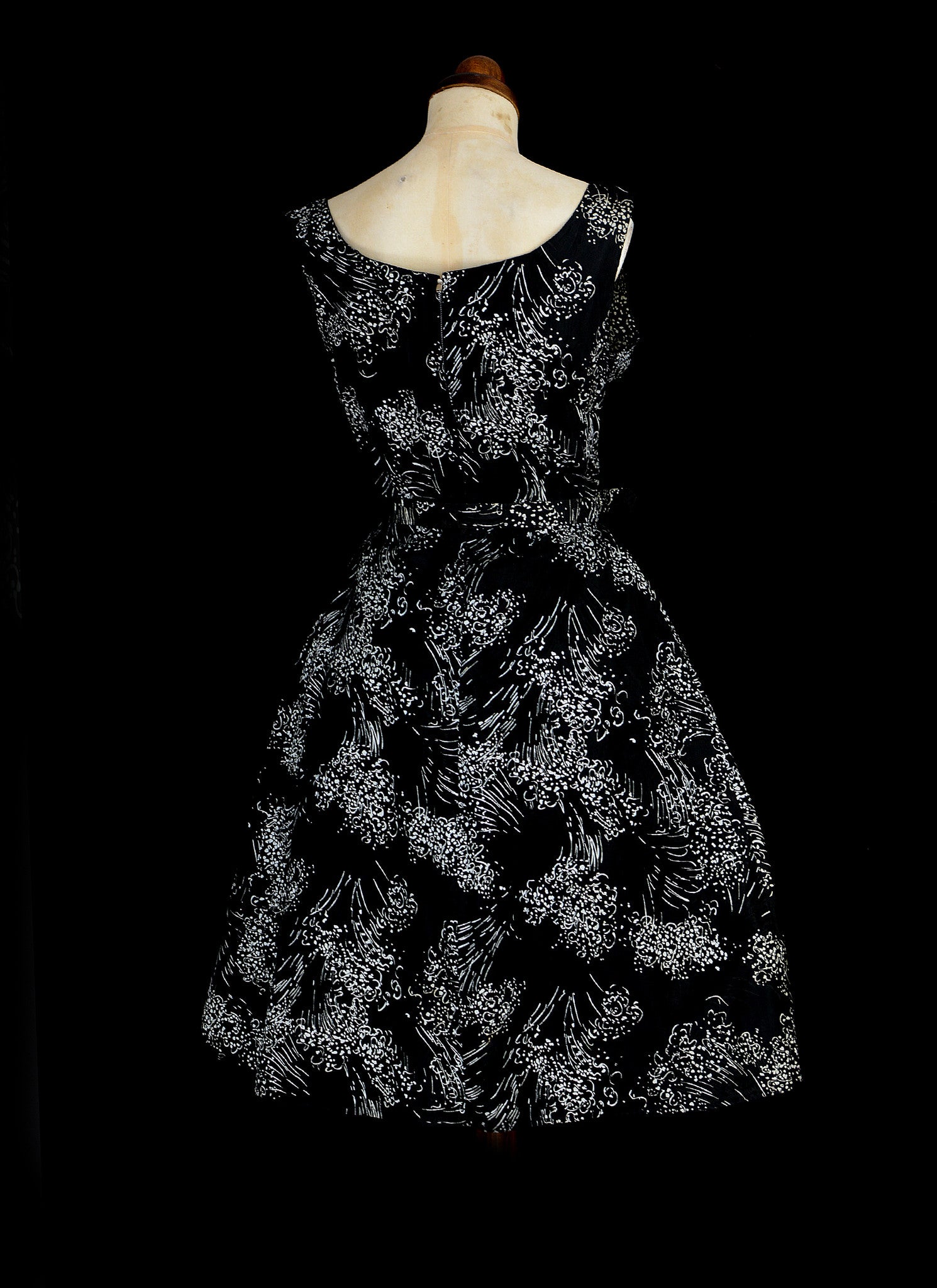 Vintage 1950s Black Printed Party Dress