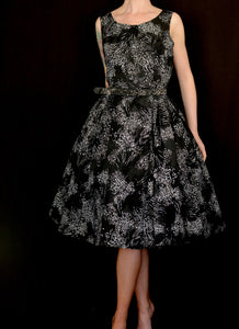 Vintage 1950s Black Printed Party Dress