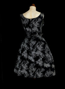 Vintage 1950s Black Printed Party Dress