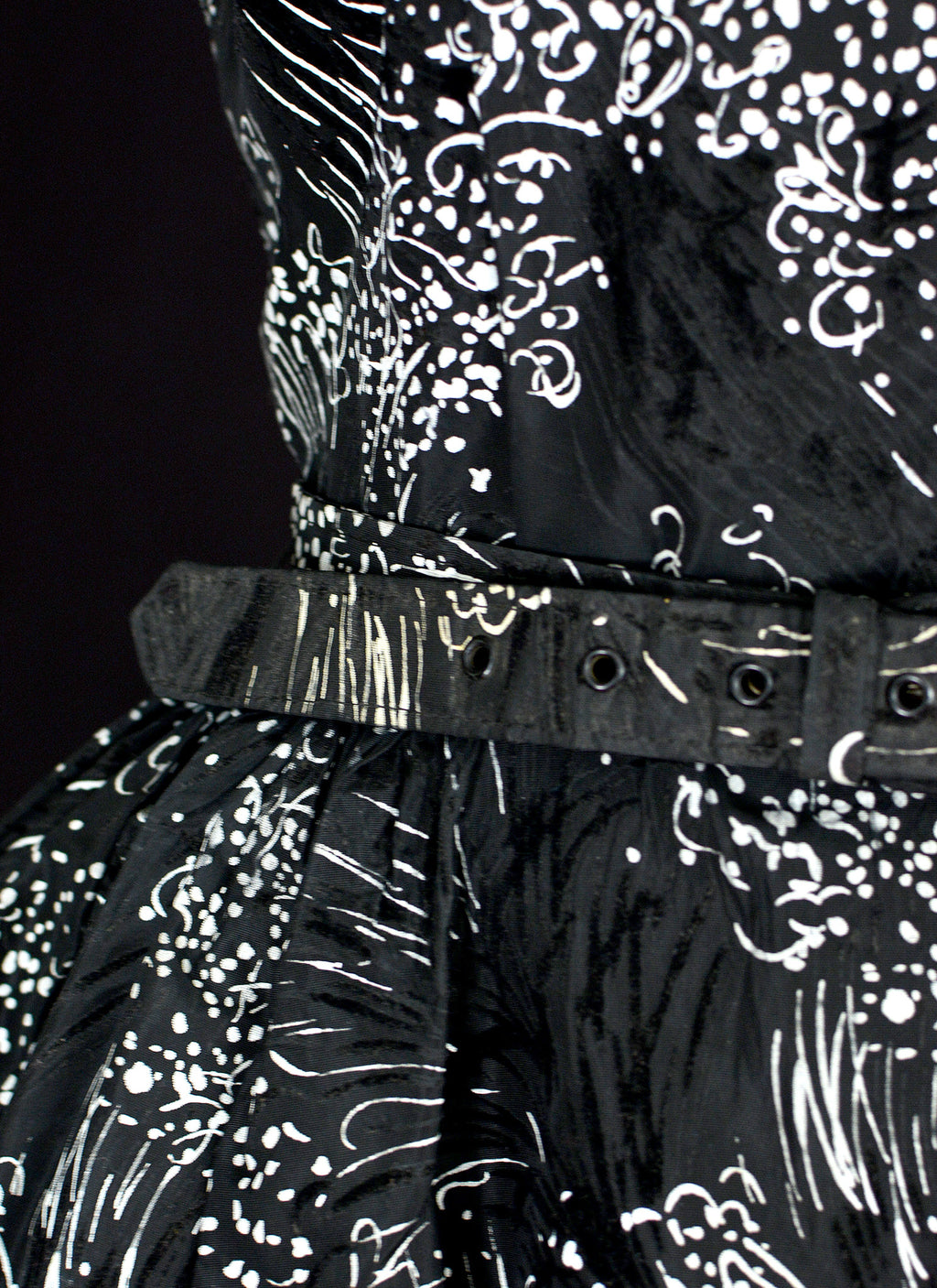 Vintage 1950s Black Printed Party Dress