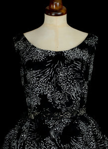 Vintage 1950s Black Printed Party Dress