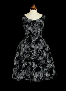 Vintage 1950s Black Printed Party Dress