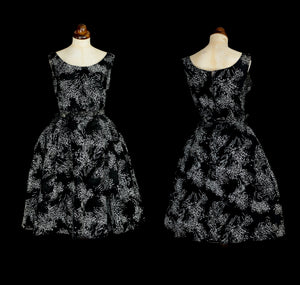 Vintage 1950s Black Printed Party Dress