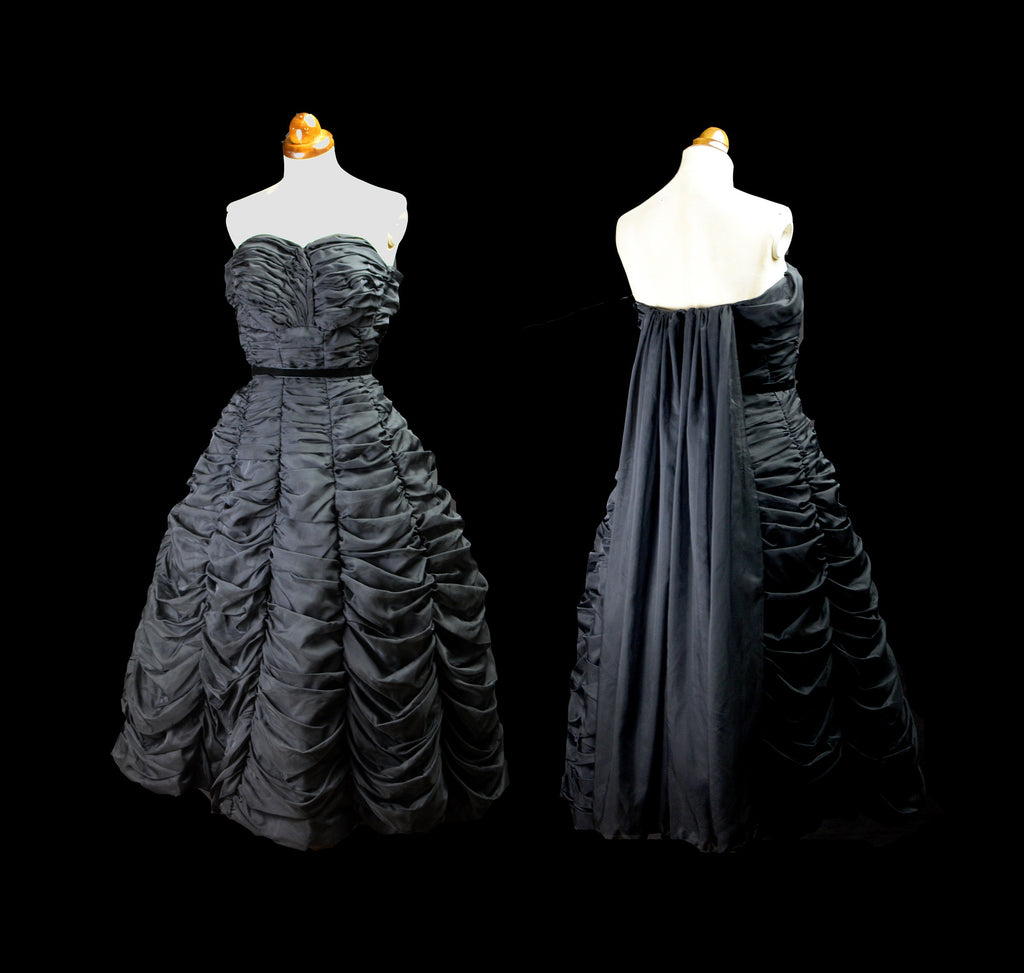 Vintage 1950s Black Nylon Prom Dress