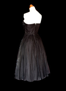 Vintage 1950s Black Sequinned Tulle Cocktail Dress