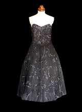 Vintage 1950s Black Sequinned Tulle Cocktail Dress